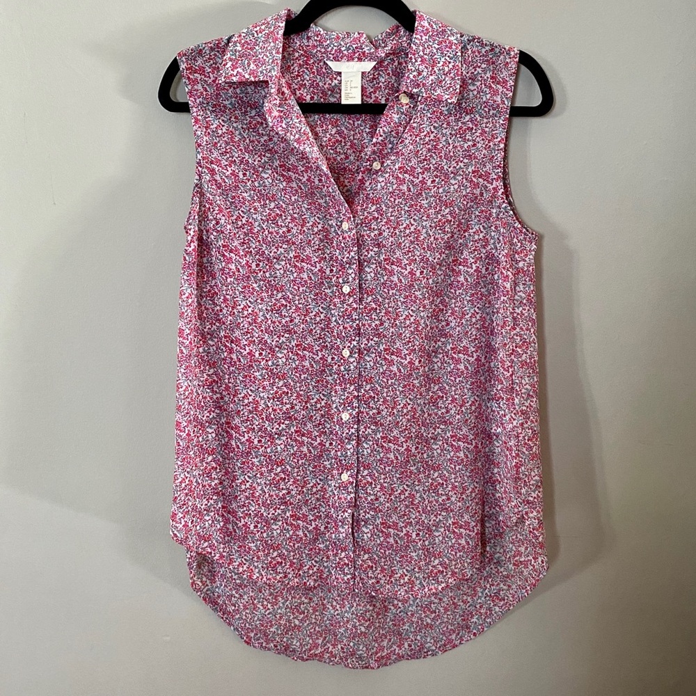 Button Up Sleeveless Floral Blouse Top